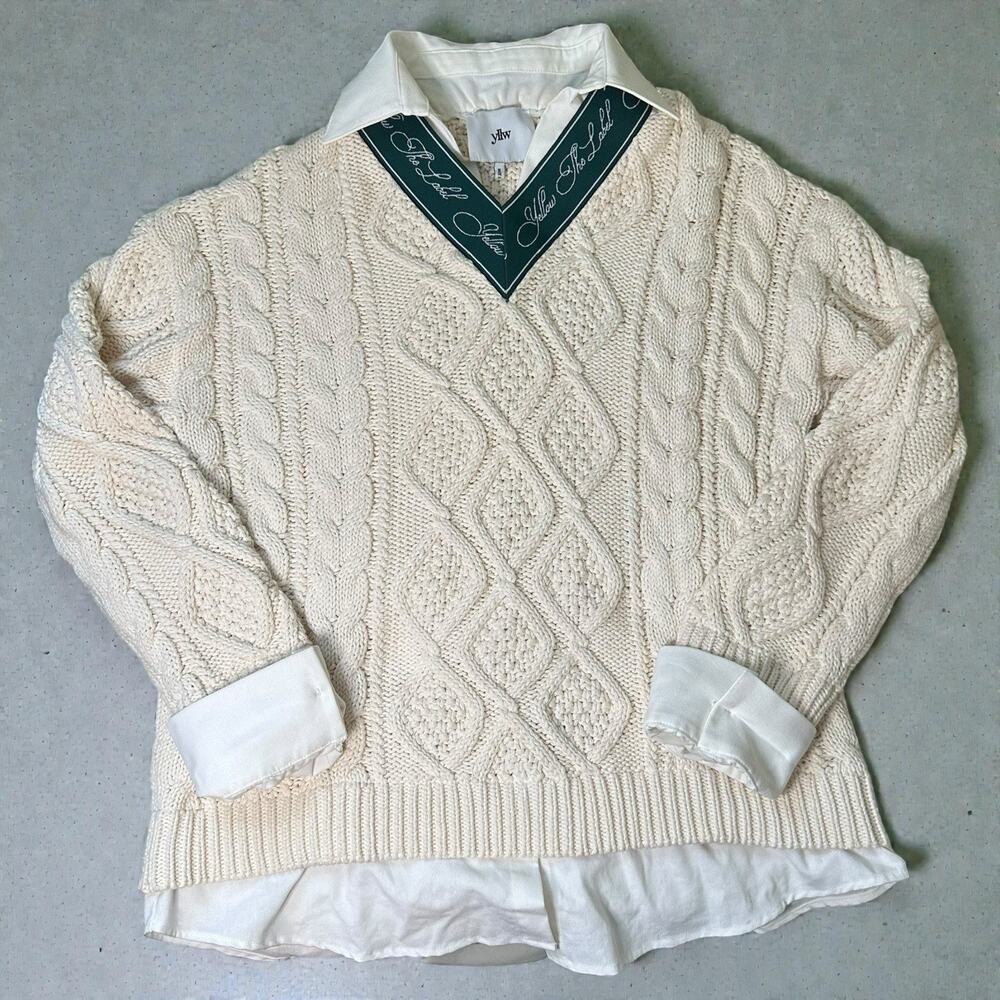 Cable Knit Scoop Neck Sweater - Cream -